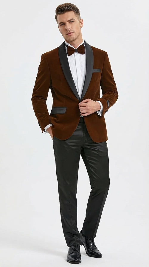 Mens Brown Velvet Tuxedo Jacket β Luxury Black Lapel Velvet Blazer for Wedding, Prom and Formal Events