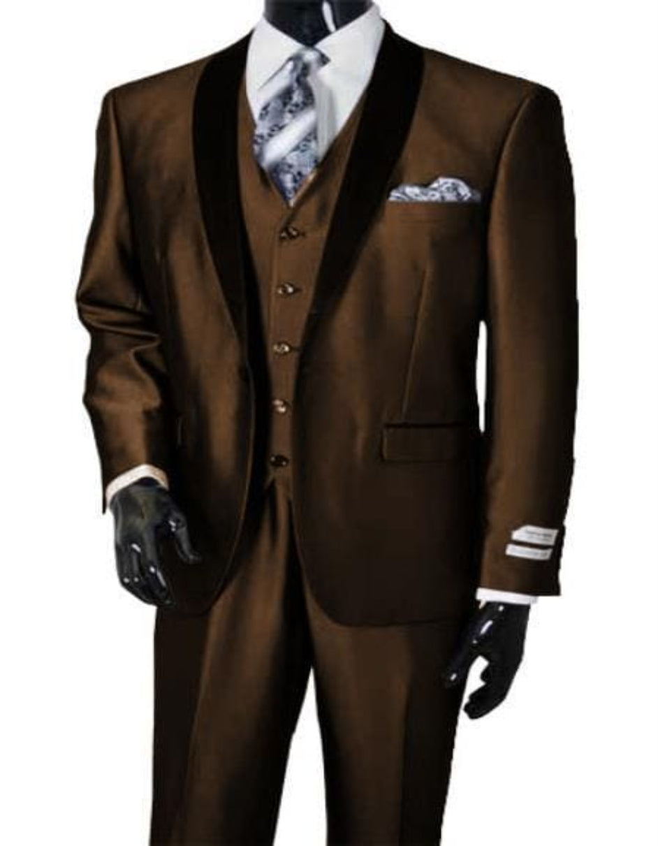 Casual Brown Solid Color Flax Slim Fit Men's Suits Single Breasted 2 Pieces Wedding Suit
