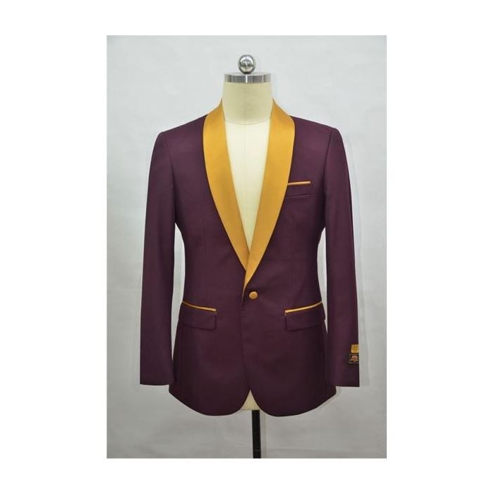 Mens Burgundy and Gold Dinner Jacket and Blazer - S