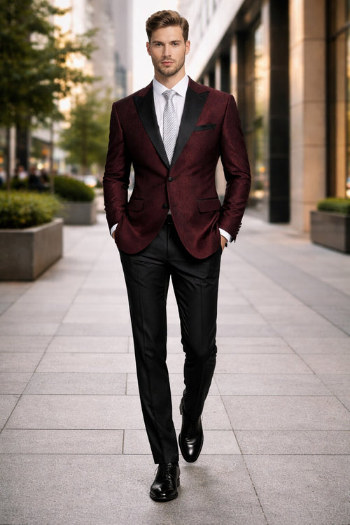 Mens Slim Fit Burgundy Tuxedo Blazer