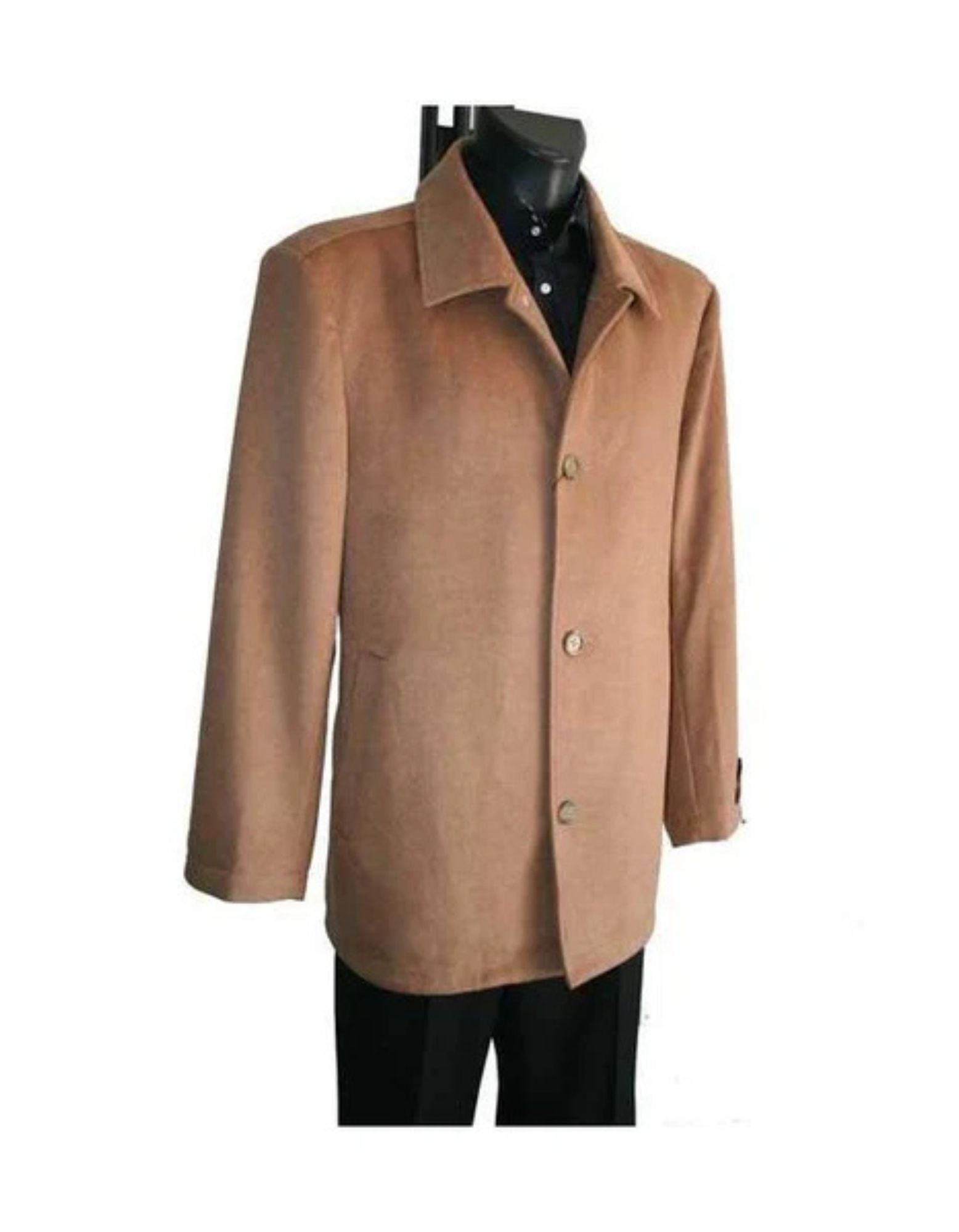 Mens Wool Camel Solid Pattern Peacoat - Coat Size 38