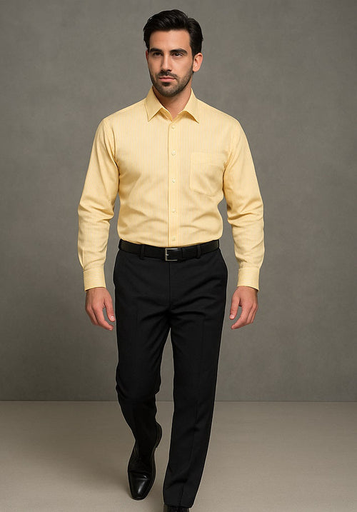 Men's Canary Straight Collar French Cuff Dress Shirt - Striped Dress Shirt - Mens Pinstripe Dress Shirt