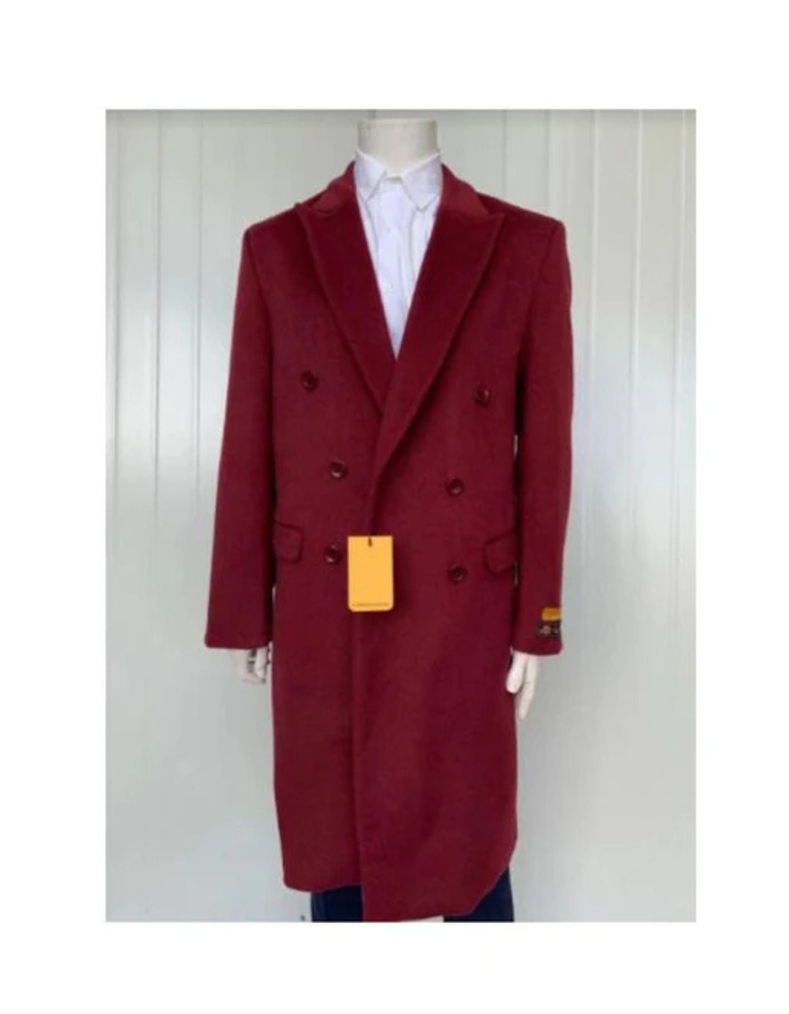 Mens Cashmere Blend Burgundy Coat Full length - Three Quarter Cashmere Overcoat - Coat Size 38