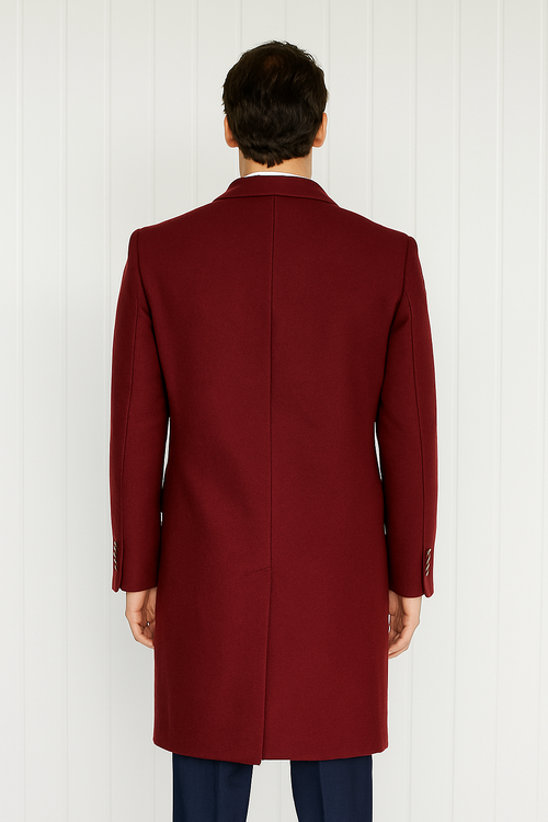 Mens Cashmere Blend Burgundy Coat Full length - Three Quarter Cashmere Overcoat