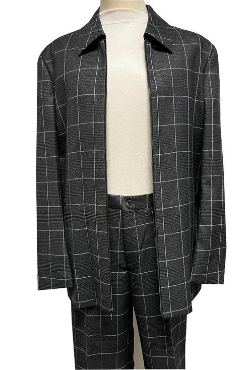 Mens Casual Leisure Suit Charcoal Windowpane 6775