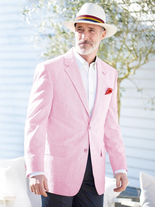 Mens Seersucker Blazer in Color "Color" - Summer Fabric Casual look Sportcoat Jacket 2 Button Notch Lapel