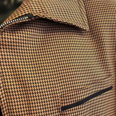Mens Casual Zipper Front Suit Rust Brown Houndstooth BP6783