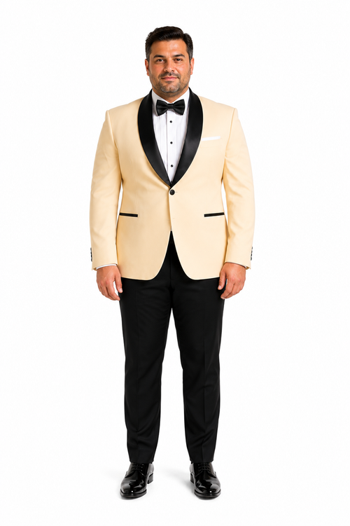 Mens Champagne Light Tan Tuxedo Jacket with Black Shawl Lapel – Classic One-Button Formal Dinner Jacket - Nude Color