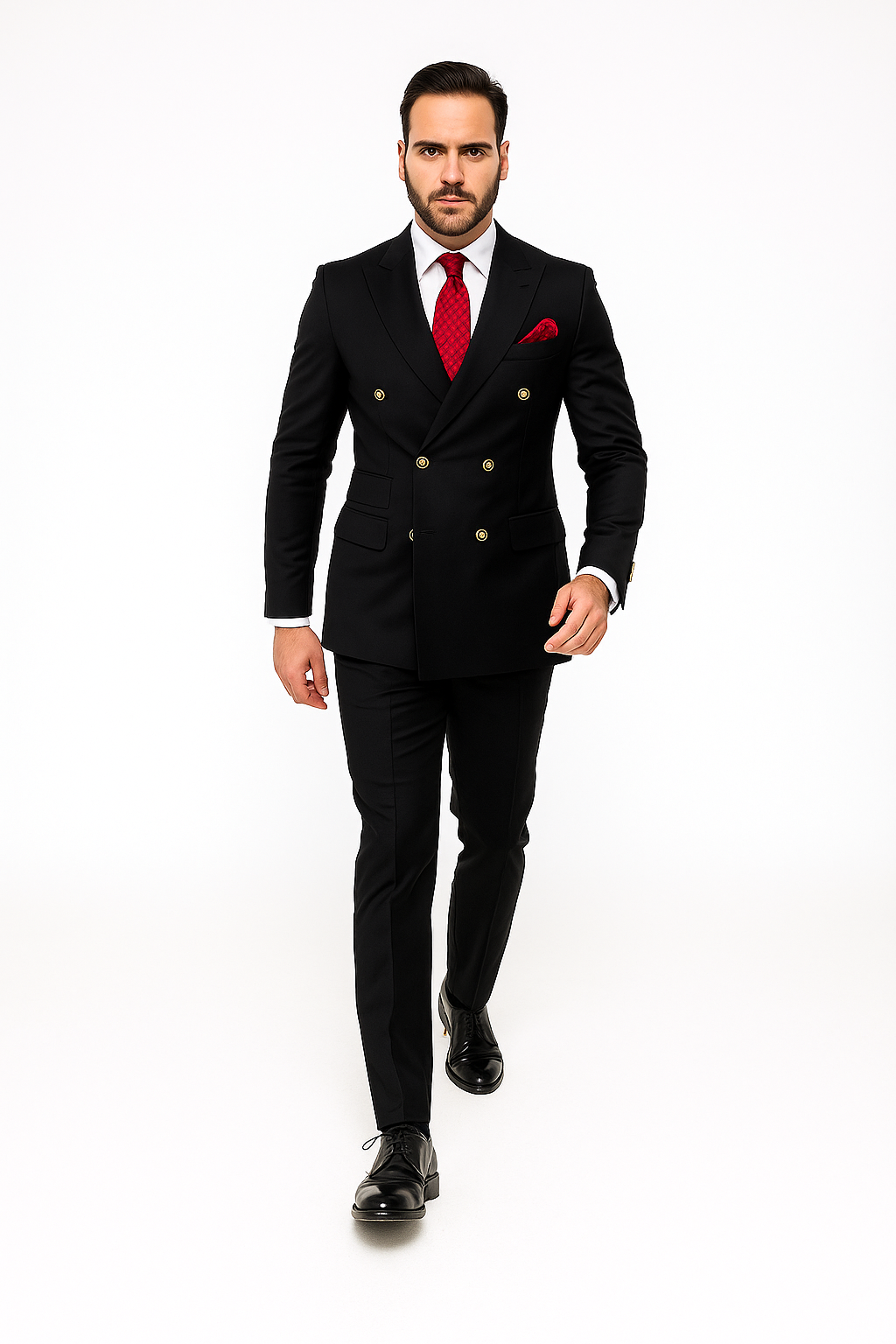 Mens Classic Wool Double Breasted homecoming Suit in Black - New Arrival - 38 Short Jacket+32 Waist Adjustable 28to34)(Height: 5 4 to5 7 )(Neck 15-16.5)S-M)