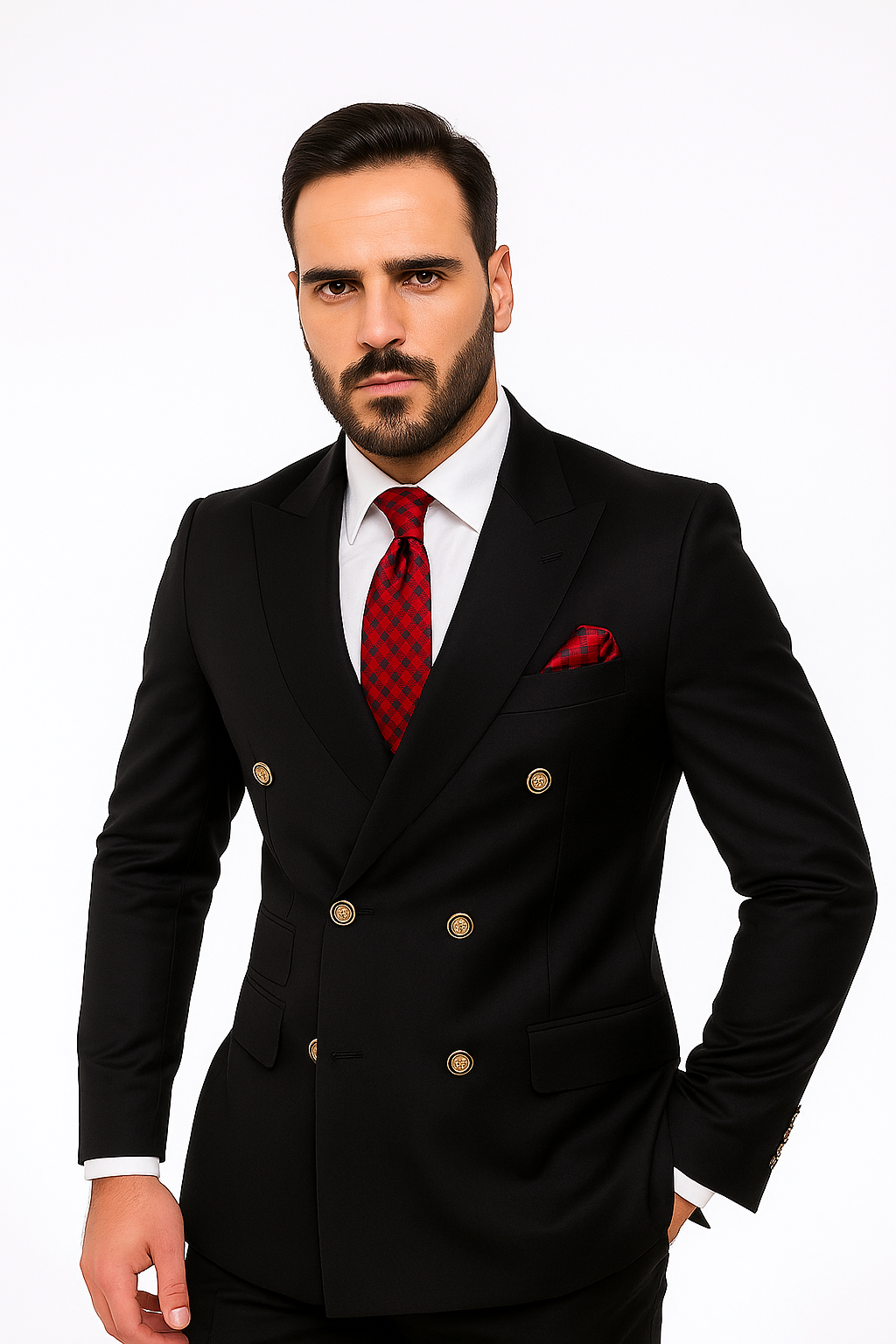 Mens Classic Wool Double Breasted homecoming Suit in Black - New Arrival - 38 Short Jacket+32 Waist Adjustable 28to34)(Height: 5 4 to5 7 )(Neck 15-16.5)S-M)