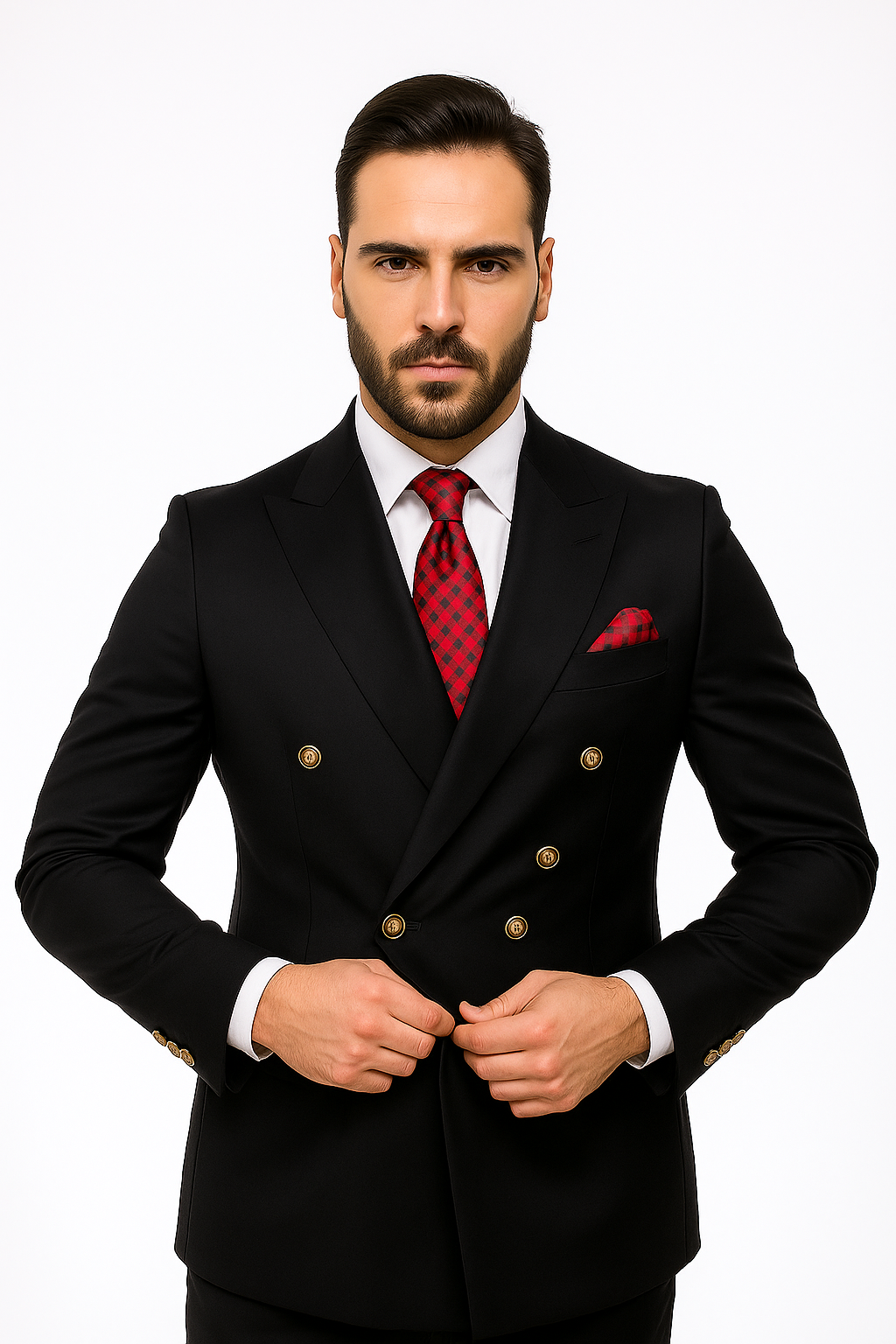 Mens Classic Wool Double Breasted homecoming Suit in Black - New Arrival - 38 Short Jacket+32 Waist Adjustable 28to34)(Height: 5 4 to5 7 )(Neck 15-16.5)S-M)