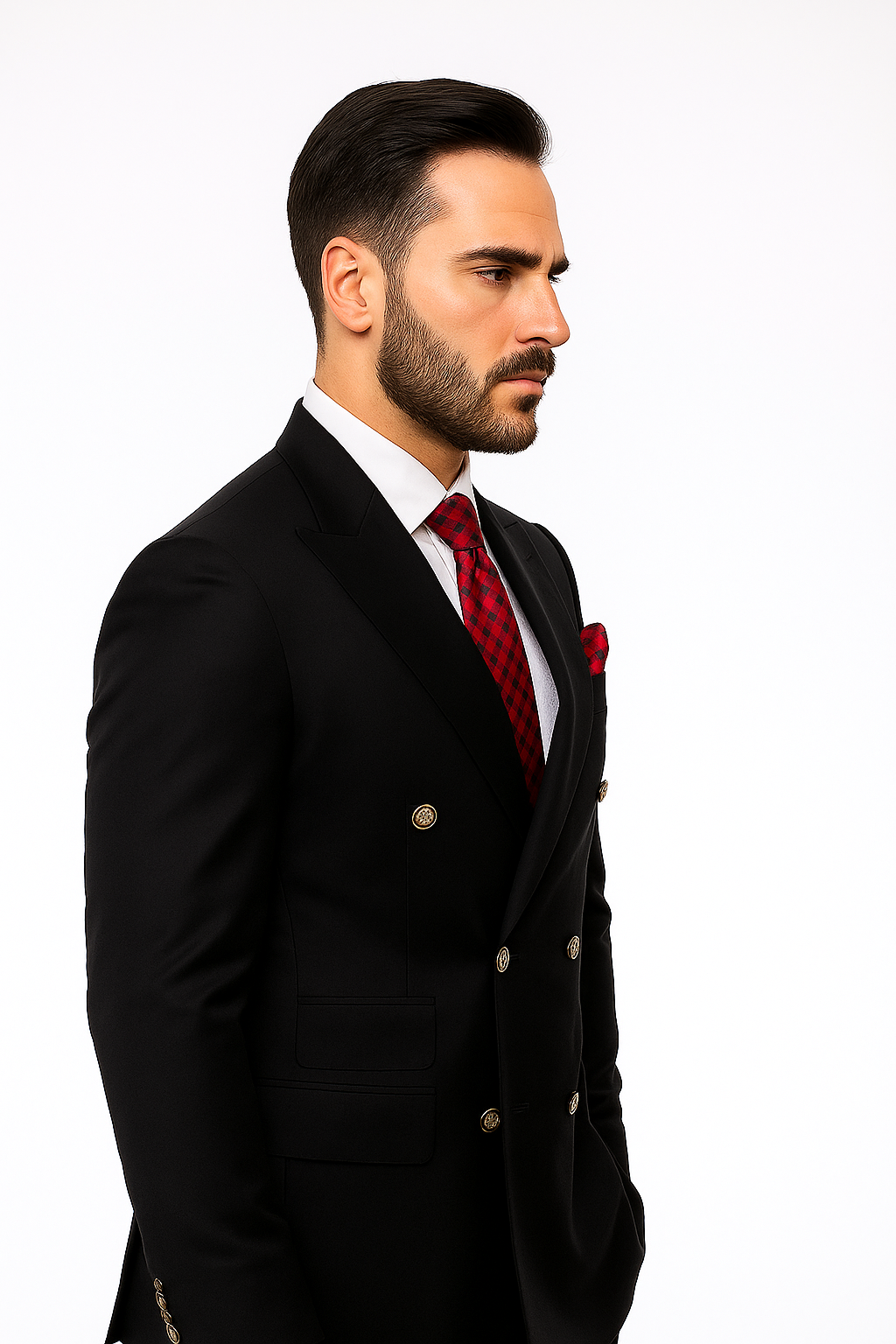 Mens Classic Wool Double Breasted homecoming Suit in Black - New Arrival - 38 Short Jacket+32 Waist Adjustable 28to34)(Height: 5 4 to5 7 )(Neck 15-16.5)S-M)