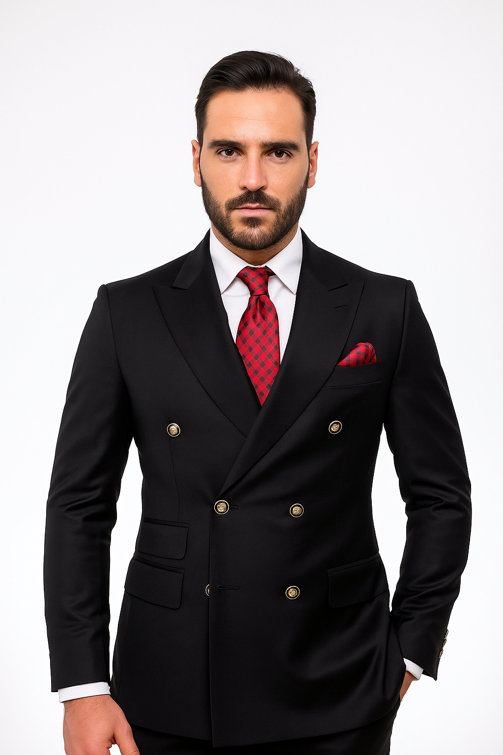 Mens Classic Wool Double Breasted homecoming Suit in Black - New Arrival - 38 Short Jacket+32 Waist Adjustable 28to34)(Height: 5 4 to5 7 )(Neck 15-16.5)S-M)