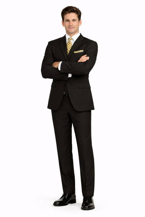 mens-classic-fit-3-button-vested-single-pleated-pant-suit-in-black-New Designer Collection