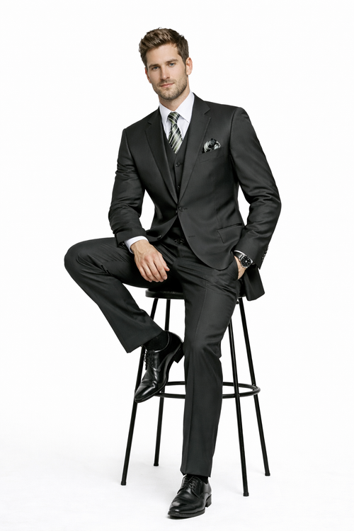 Mens Classic Fit Pleated Pant 2 Button Wool Suit in Olive Green