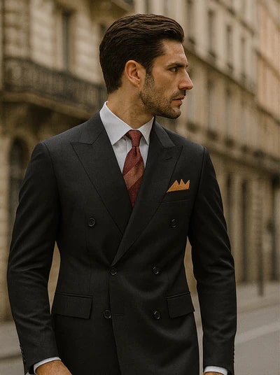 Mens Premium Black Double Breasted Poplin Classic Suit
