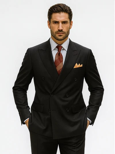 Mens Premium Black Double Breasted Poplin Classic Suit