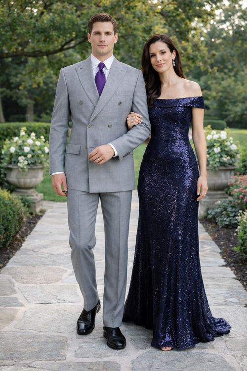Mens Classic Wool Feel Double Breasted Glen Plaid Suit in Grey-New Designer Collection