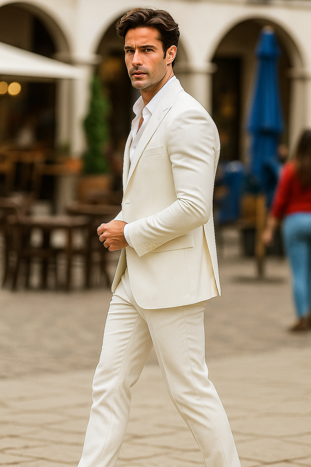 Mens Colin Farrell Miami Vice Suit white - 38 Short Jacket+32 Waist Adjustable 28to34)(Height: 5 4 to5 7 )(Neck 15-16.5)S-M)