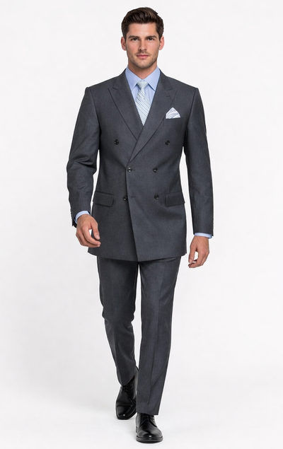 Men's Designer Double Breasted Wool Suit in Charcoal Grey