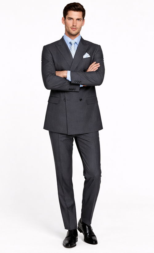 Men's Designer Double Breasted Wool Suit in Charcoal Grey