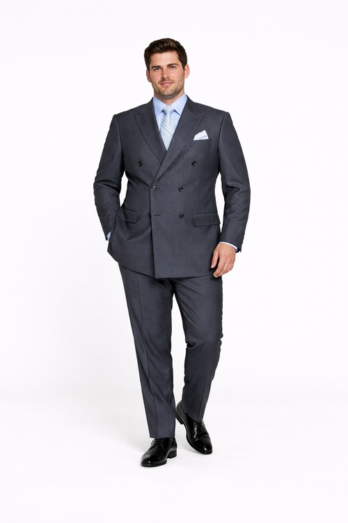 Men's Designer Double Breasted Wool Suit in Charcoal Grey