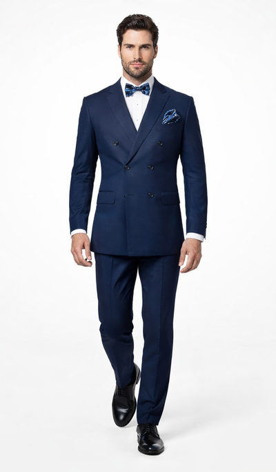 Men's Designer Double Breasted Wool Suit in Sapphire Blue