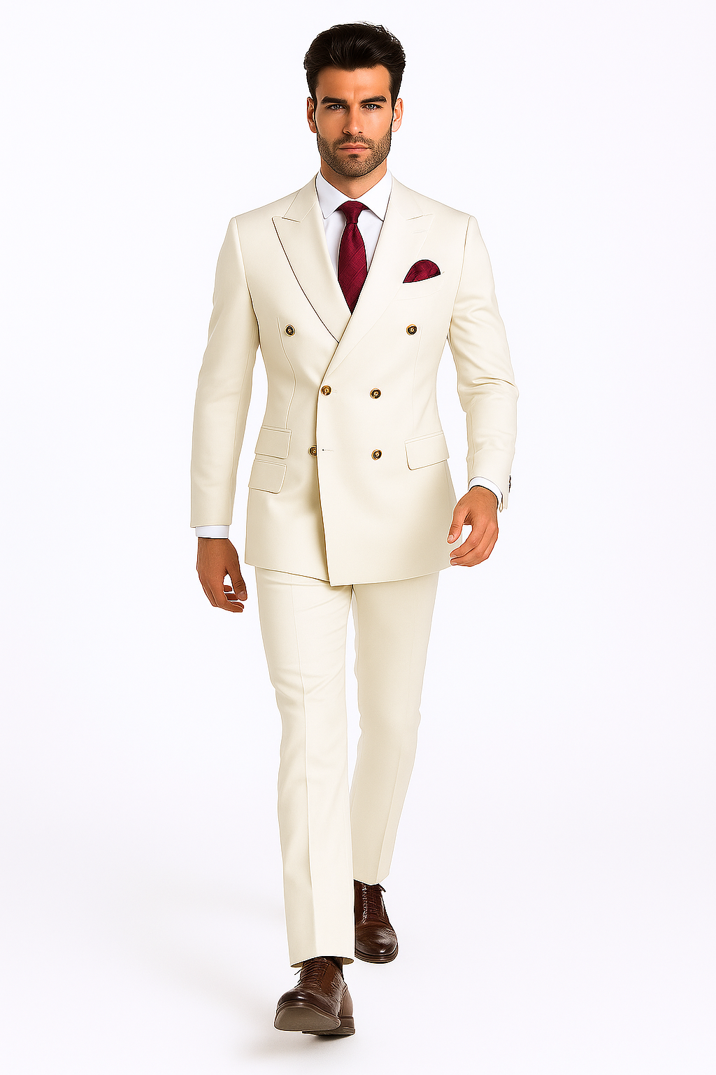 Mens Designer Modern Fit Double Breasted Wool Suit with Gold Buttons in White - New Arrival - 38 Short Jacket+32 Waist Adjustable 28to34)(Height: 5 4 to5 7 )(Neck 15-16.5)S-M)
