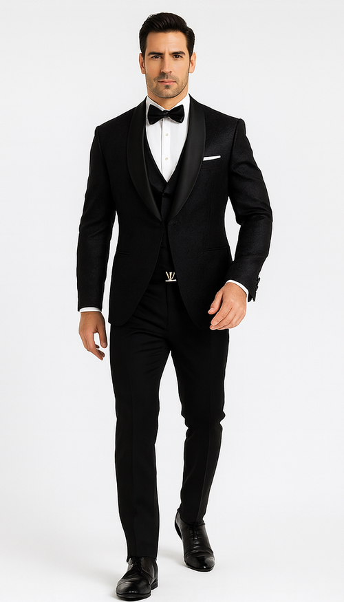 Premium Black Floral Lace Tuxedo for Grooms Men's Designer Wedding Outfit