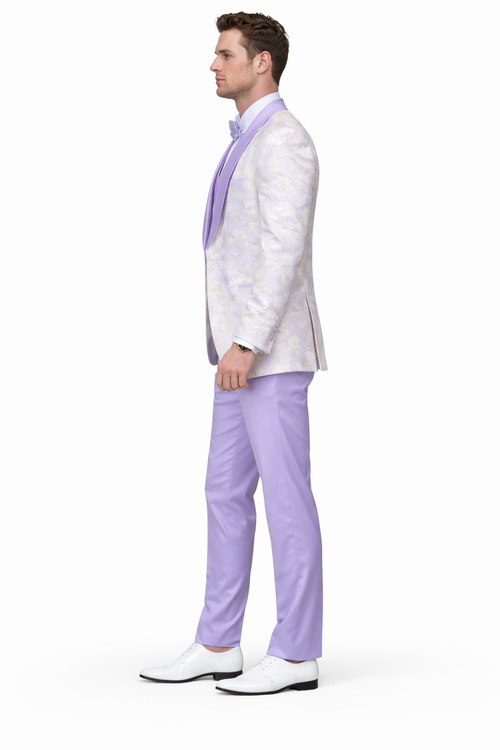 Men's Designer Vested Wedding & Prom Tuxedo in Purple & Gold Floral Paisley