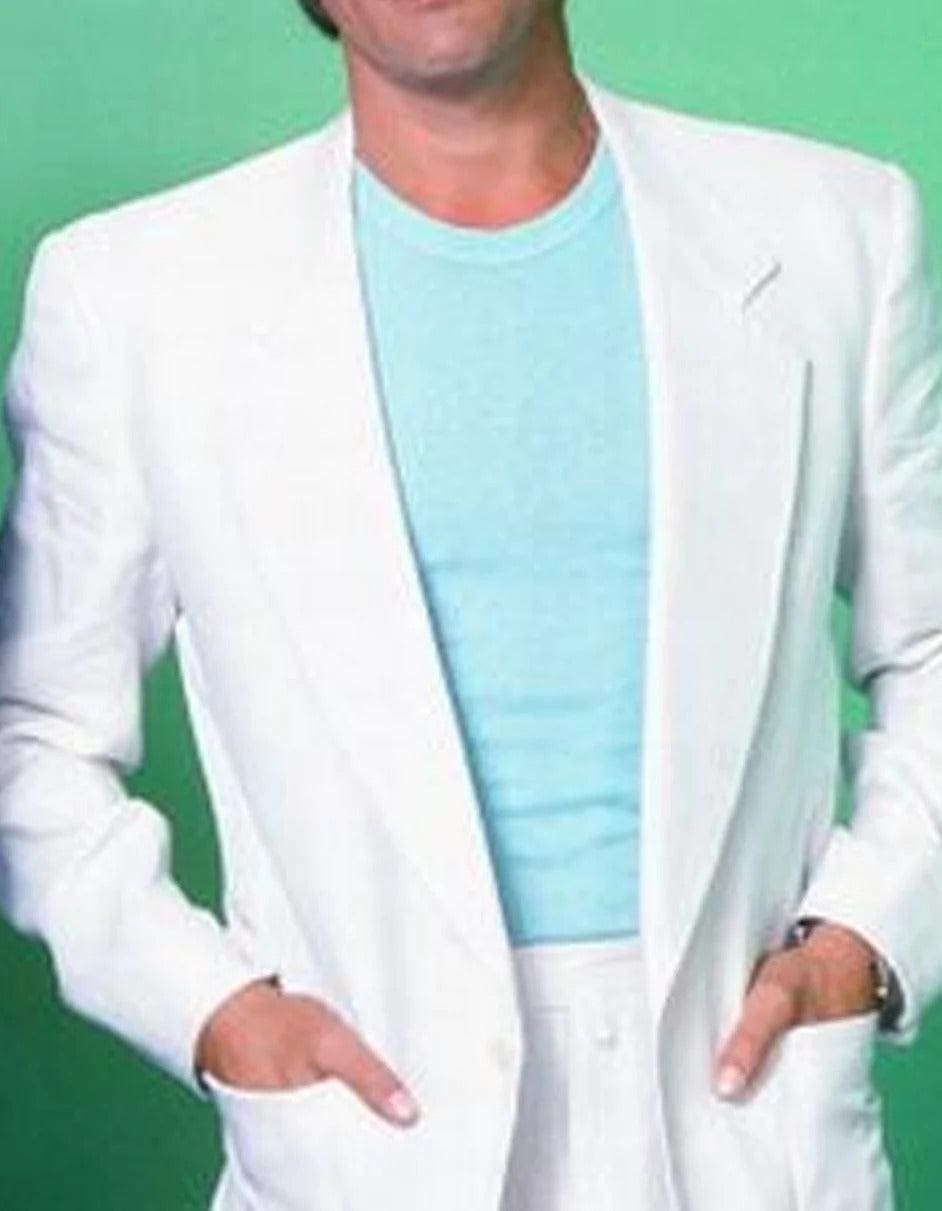 Mens Don Johnson Miami Vice White Suit Costume - 38 Short Jacket+32 Waist Adjustable 28to34)(Height: 5 4 to5 7 )(Neck 15-16.5)S-M)