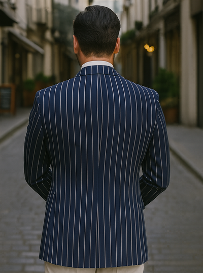 Mens Double Breasted Blazer in Color Navy - Pinstripe Sportcoat - New Arrival