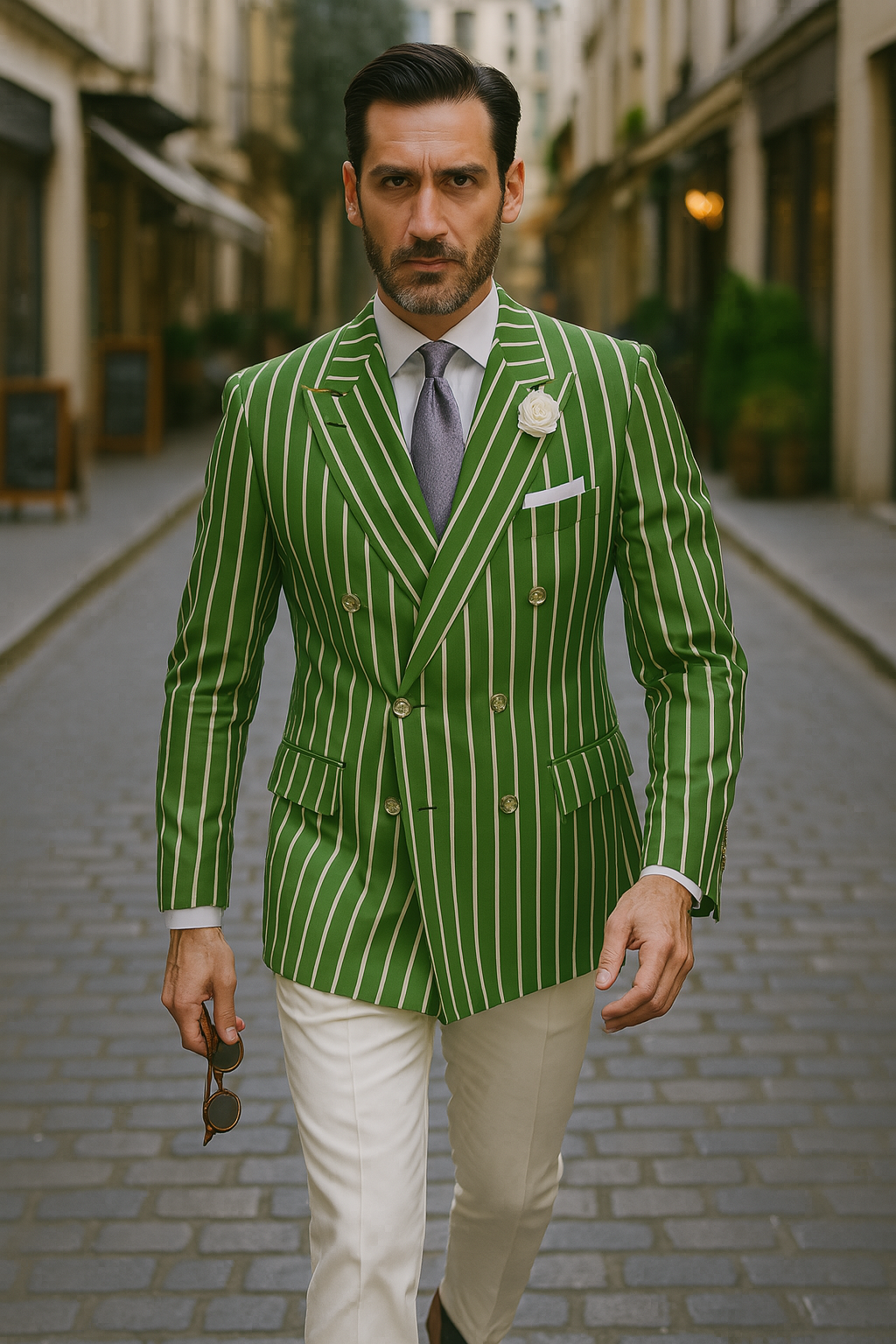 Mens Double Breasted Blazer in Color Olive - Pinstripe Sportcoat - 36 Short