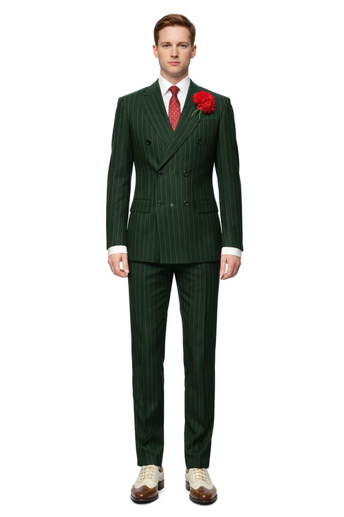 Mens Double Breasted Gangster Pinstripe Six Button homecoming Suit in Black