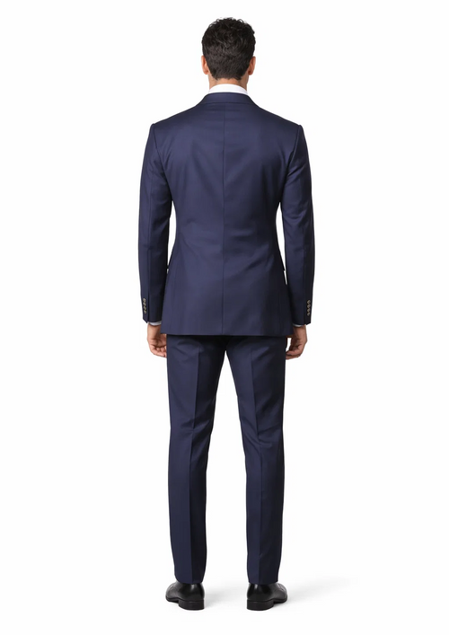 Mens Double breasted Suit - "Navy" 1920s 1980s Style Peak Lapel Suits - Back Side Vented Mens Designer Modern Fit Double Breasted Wool Suit with Gold Buttons in Navy