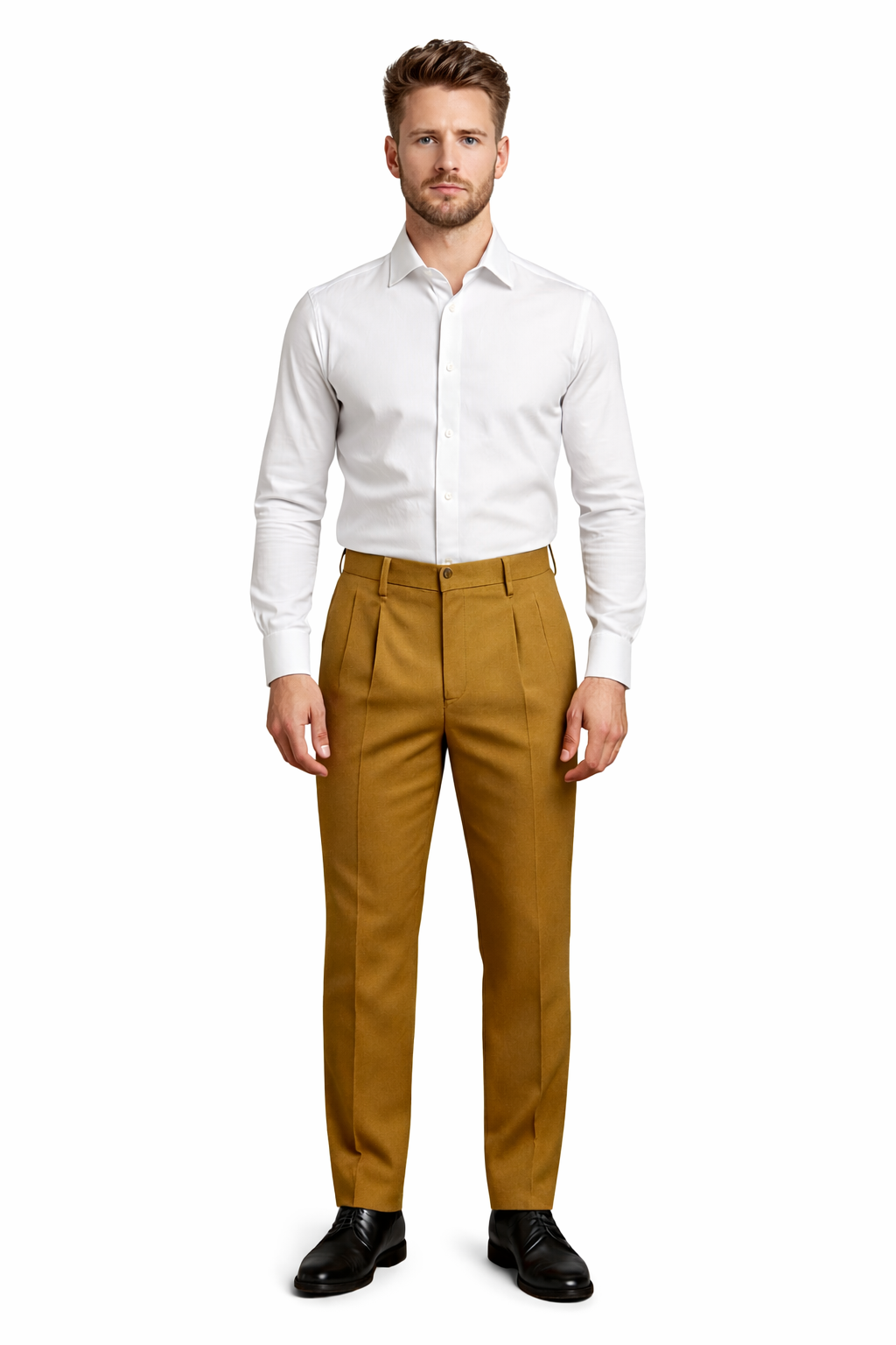 Mens Double Pleated Trousers - Double Pleated Dress Pants - Slacks Gold-New Designer Collection