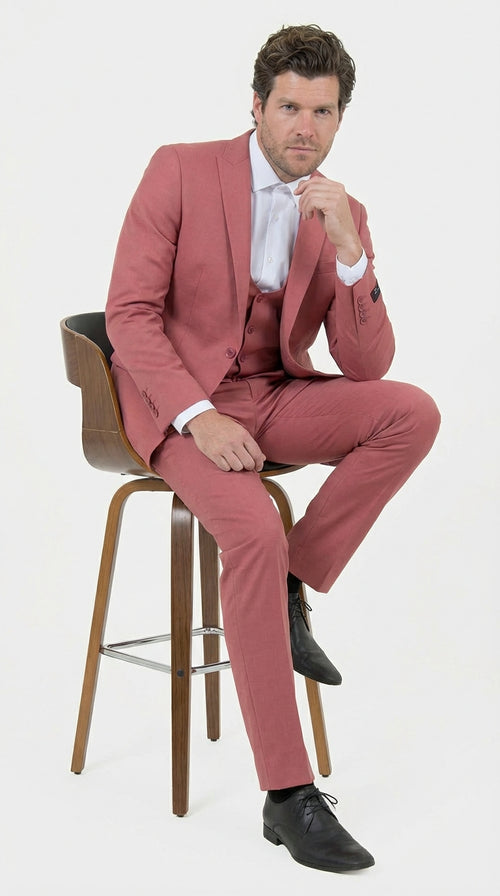 Mens Dusty Rose Three Piece Suit β Modern Formal 3PC Wedding and Prom Suit - Pink Coloe Modern Fit