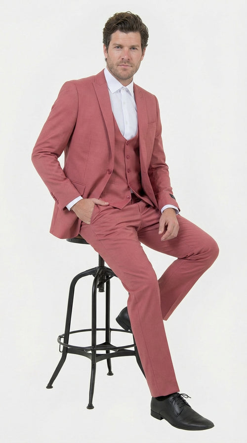 Mens Dusty Rose Three Piece Suit β Modern Formal 3PC Wedding and Prom Suit - Pink Coloe Modern Fit