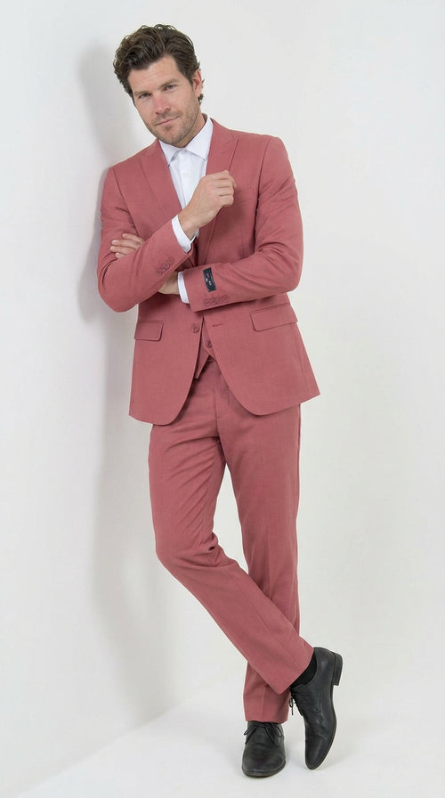 Mens Dusty Rose Three Piece Suit β Modern Formal 3PC Wedding and Prom Suit - Pink Coloe Modern Fit