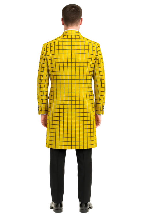 Mens Plaid Overcoat - Wool Peacoat - Plaid Topcoats Yellow