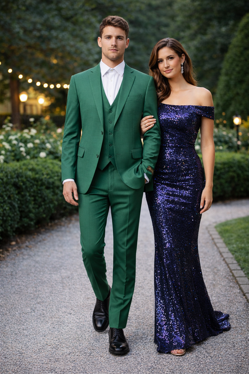 Mens Emerald Green 3-Piece Suit Slim Fit Wedding and Formal Suit by Alberto Nardoni-New Designer Collection