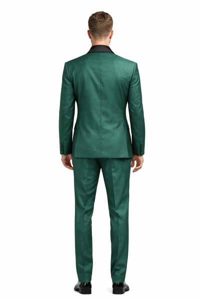 Mens Emerald Green Tuxedo with Black Satin Shawl Lapel 3 Piece Formal Suit with Vest-New Designer Collection