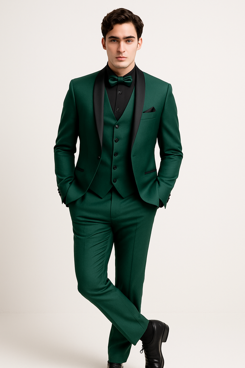 Mens Emerald Green Tuxedo with Black Satin Shawl Lapel 3 Piece Formal Suit with Vest green suits - New Arrival