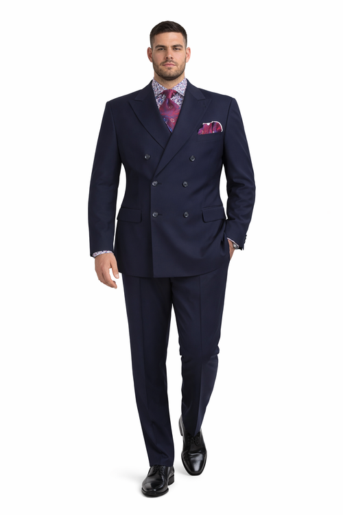 Apollo King Men's 2pc Double Breasted Suit Wide Peak Lapel with Slim Fit Cut