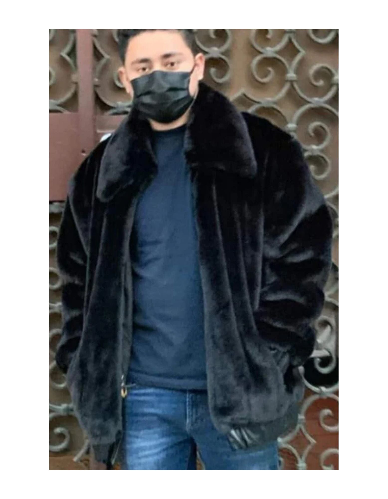 Mens Faux Fur Black Faux Fur Fuzzy Jacket - Coat Size 38