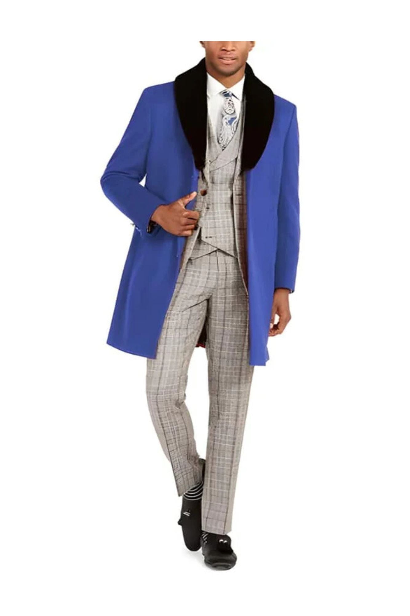 Men's Faux-fur shawl collar Overcoat Three Quarter Length Coat - Coat Size 38