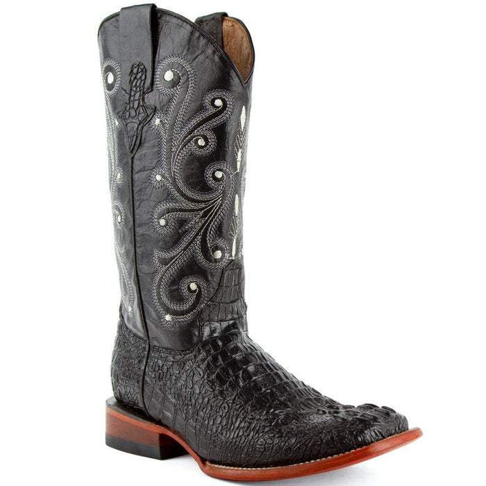 Men's Ferrini Caiman Crocodile Print Boots Handcrafted Black - 6