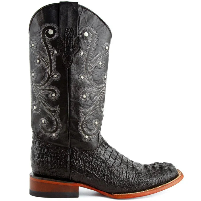 Men's Ferrini Caiman Crocodile Print Boots Handcrafted Black 4039304 - D