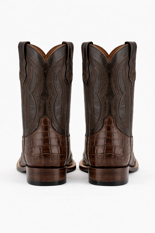 Men's Ferrini Dakota Hornback Caiman Cowboy Boots - Square Toe Brown Leather Western Dress Boots-New Designer Collection