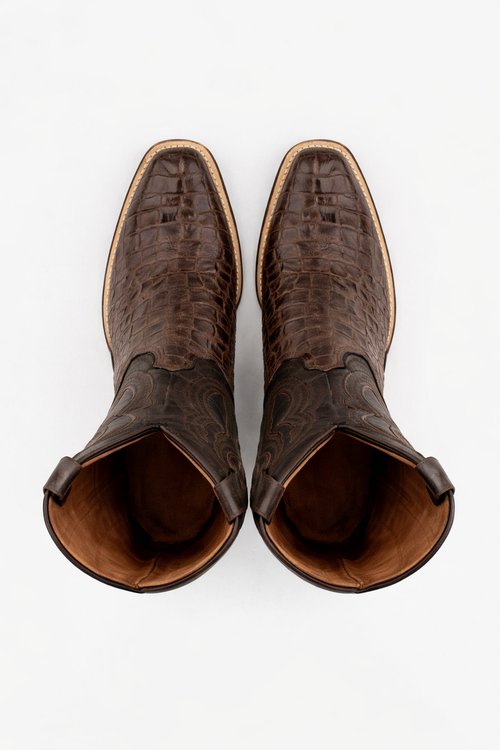 Men's Ferrini Dakota Hornback Caiman Cowboy Boots - Square Toe Brown Leather Western Dress Boots-New Designer Collection